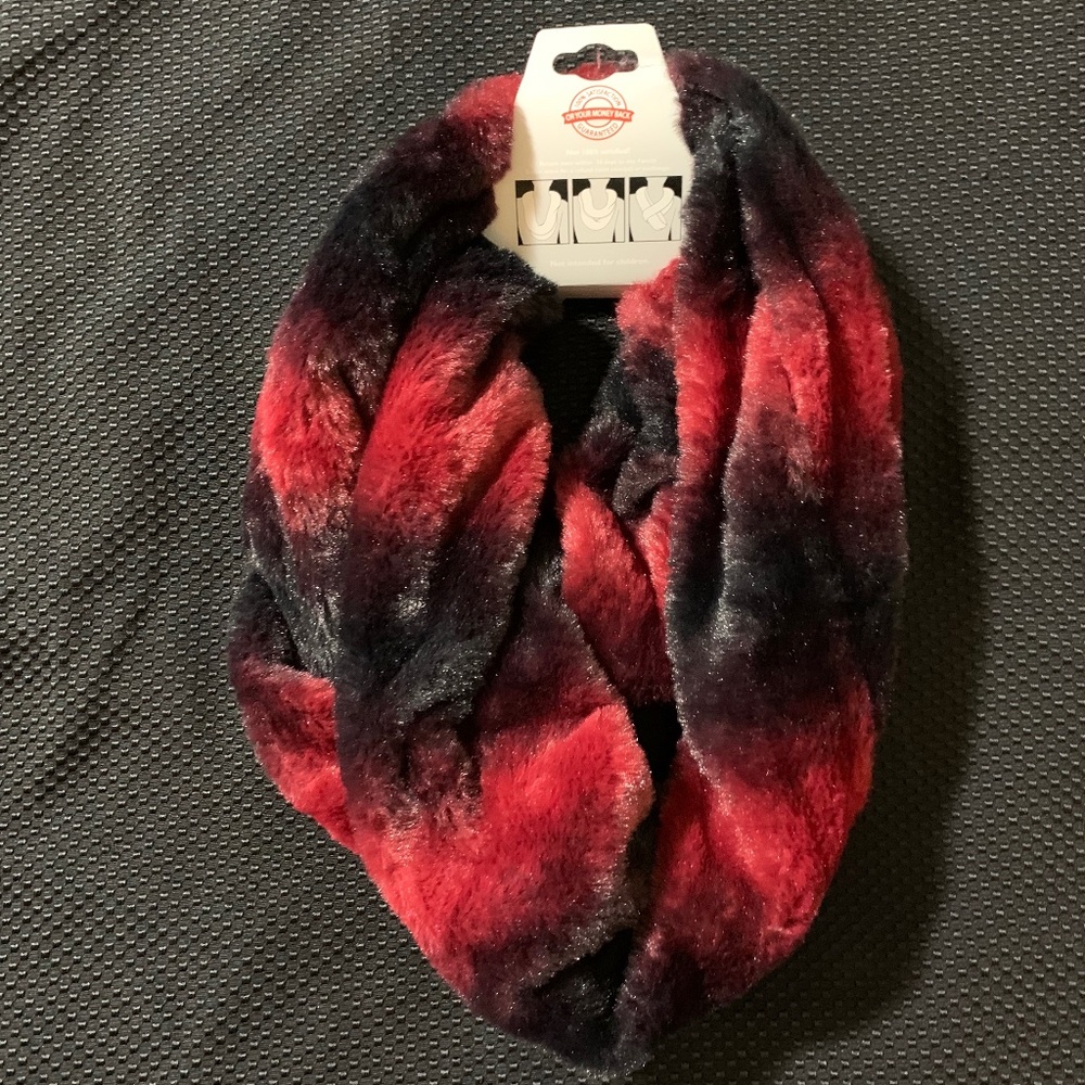 Black and Red Plush Infinity Scarf